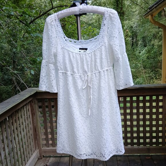 Laundry by Shelli Segal White Eyelet & Lace Babydoll Dress Sz S - Picture 1 of 8